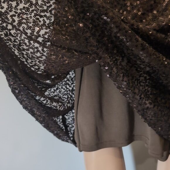 Vintage Full Sequin Cocktail Dress Sleeveless Cowl Formal Plus Size 24 Brown - Picture 4 of 10